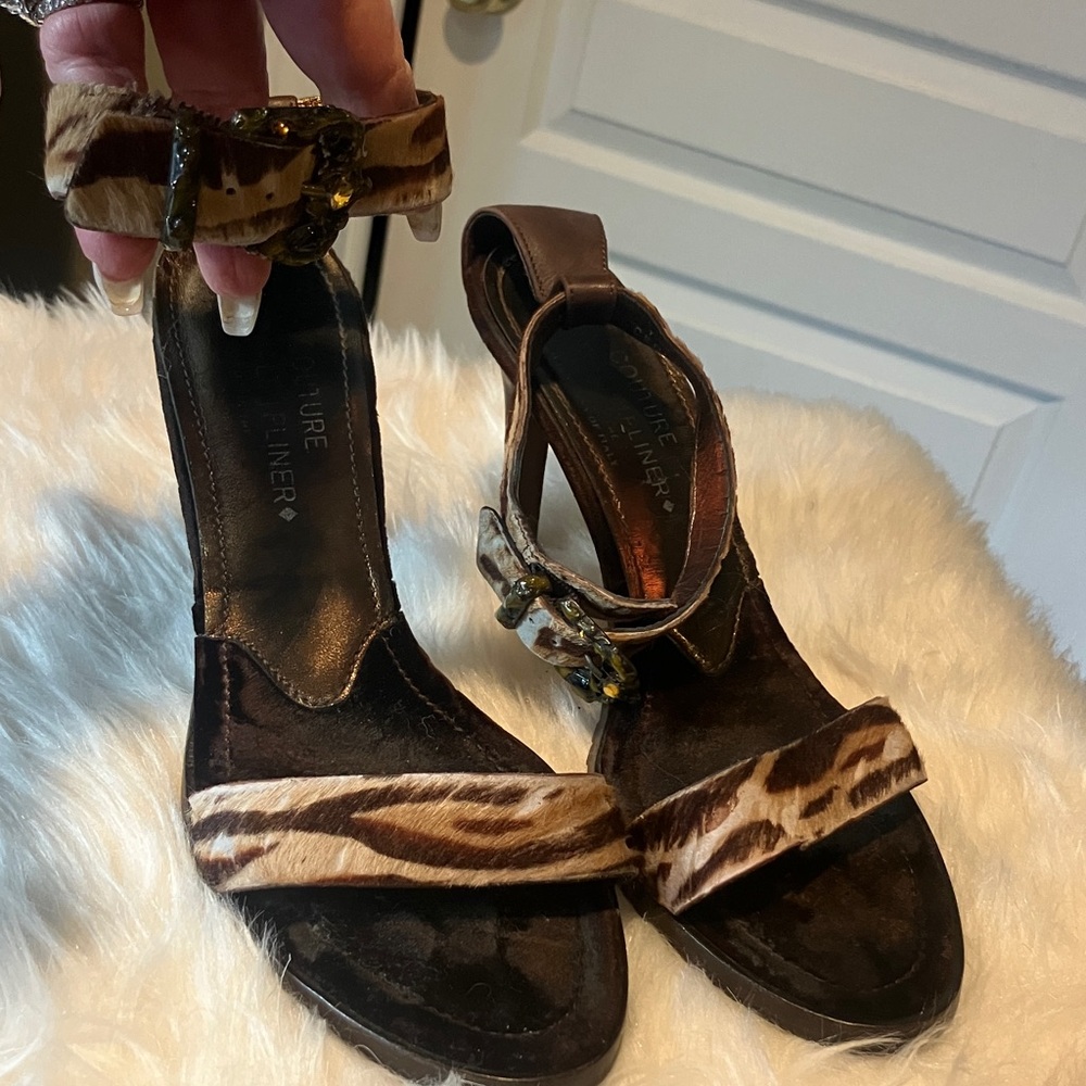 Donald J. Pliner Leopard Print Heels with with jeweled on strap Details